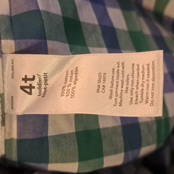 Carter's boys size 4T checkered blue, green & white button down, New - Picture 3 of 4